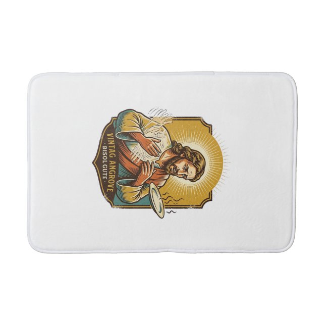 Jesus Burned Finger Taking Plate Out Microwave Kit Bath Mat (Front)