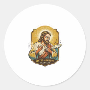 Jesus Burned Finger Taking Plate Out Microwave Kit Classic Round Sticker