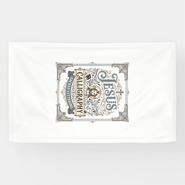 Jesus Calligraphy Sacred Lettering Jesus Calligrap Banner (Horizontal)