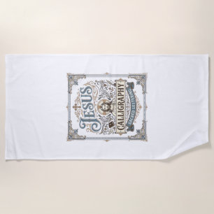 Jesus Calligraphy Sacred Lettering Jesus Calligrap Beach Towel