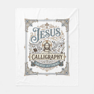 Jesus Calligraphy Sacred Lettering Jesus Calligrap Fleece Blanket