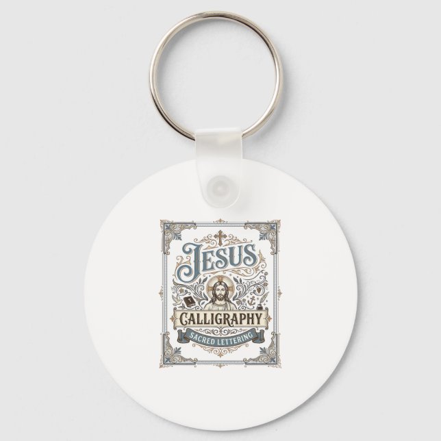Jesus Calligraphy Sacred Lettering Jesus Calligrap Key Ring (Front)