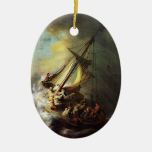 Jesus calming the Storm in The Sea of Galilee Orna Ceramic Tree Decoration