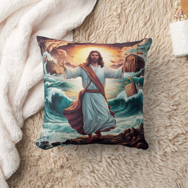 Jesus calming the storm near the shore cushion (Blanket)