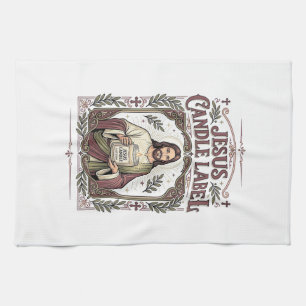 Jesus Candle Label Jesus Candle Christian Faith Vi Tea Towel