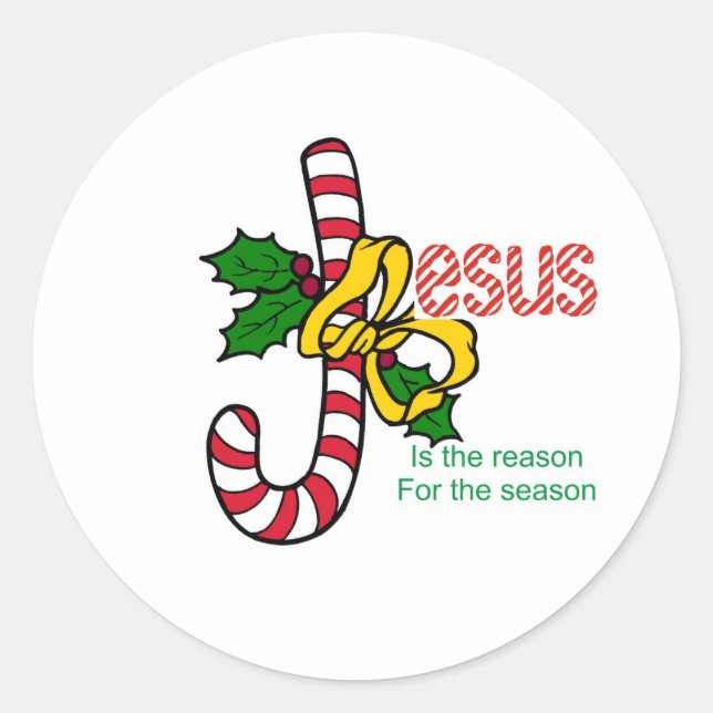 Jesus Candy Cane Classic Round Sticker (Front)