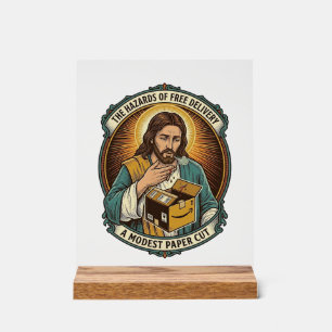 Jesus Cardboard Box Paper Cut Finger Pain Humor_1 Acrylic Sign
