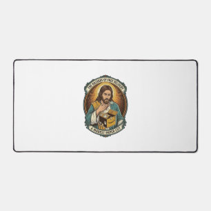 Jesus Cardboard Box Paper Cut Finger Pain Humor_1 Desk Mat