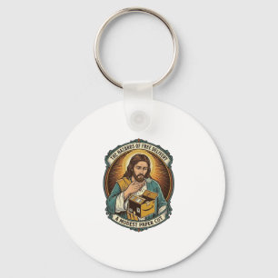Jesus Cardboard Box Paper Cut Finger Pain Humor_1 Key Ring