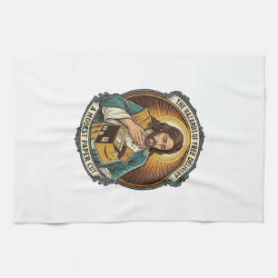 Jesus Cardboard Box Paper Cut Finger Pain Humor_1 Tea Towel