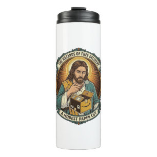 Jesus Cardboard Box Paper Cut Finger Pain Humor_1 Thermal Tumbler