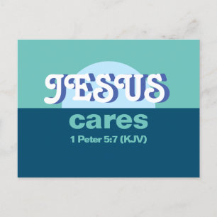 Jesus Cares. 1 Peter 5:7 (KJV) - Ocean Blue -  Invitation Postcard