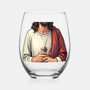 Jesus Carpenter Mark Vintage Engraving Tee 2 Stemless Wine Glass