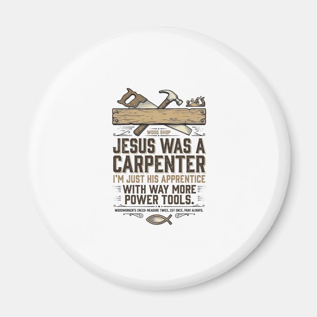 Jesus Carpenter Woodworker Apprentice Vintage Shir Magnet (Front)