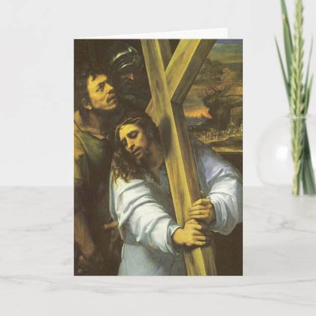 Jesus carries cross Greeting card (Front)