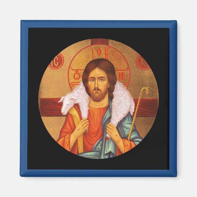 Jesus Carrying a Lost Lamb icon Magnet (Front)