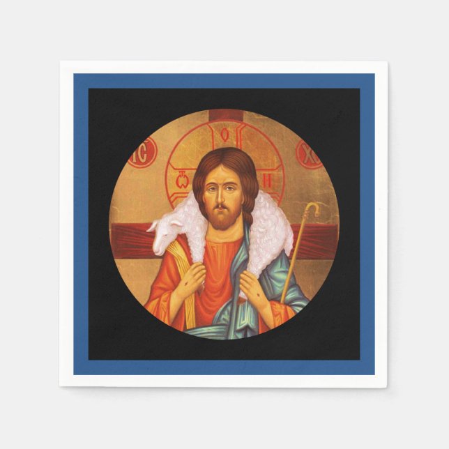 Jesus Carrying Lost Sheep Icon Napkin (Front)