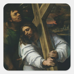 Jesus Carrying the Cross, c.1535 (oil on panel) Square Sticker