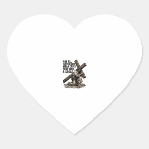 Jesus Carrying the Cross Vintage Christian Heart Sticker