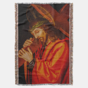 Jesus carrying the cross woven jacquard blanquet throw blanket