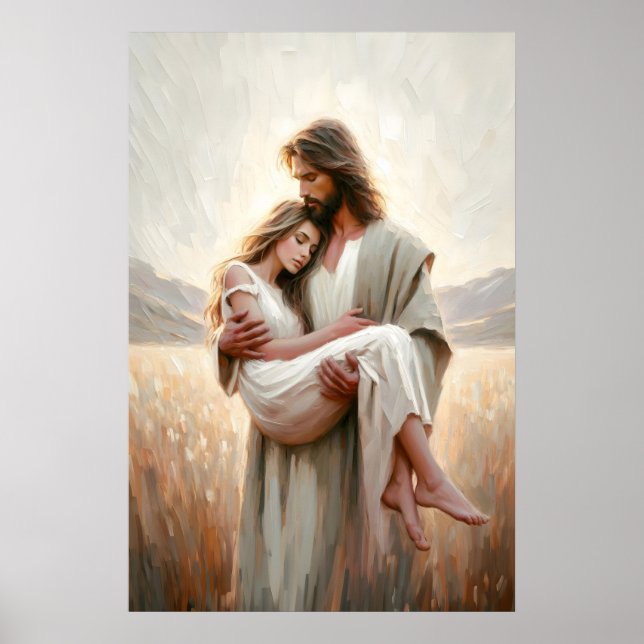 Jesus Carrying Woman Jesus Woman LDS Art Jesus Poster (Front)