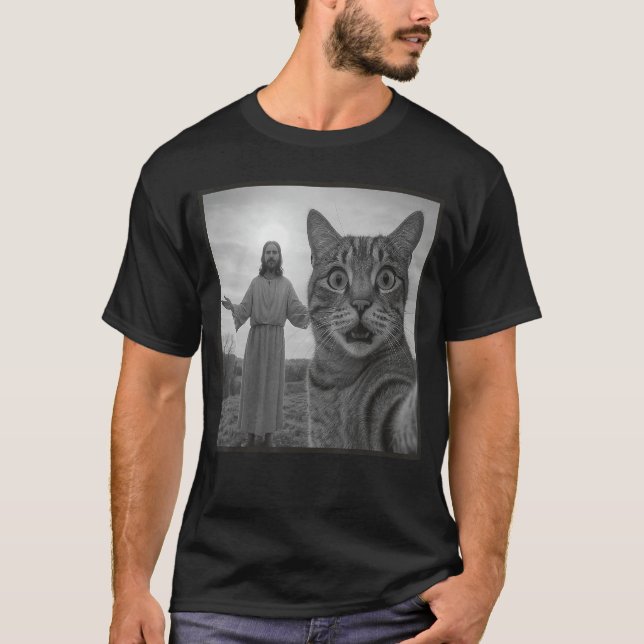 Jesus Cat Sie Funny Religious Meme Photo retro T-Shirt (Front)