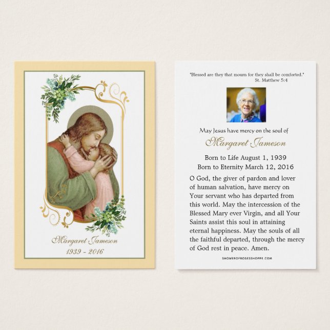 Jesus Catholic Funeral Memorial Holy Card - (Front & Back)