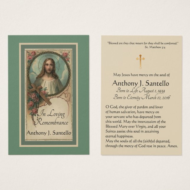 Jesus Catholic Funeral Sympathy Prayer Holy Card (Front & Back)