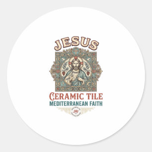 Jesus Ceramic Tile Mediterranean Faith Jesus Ceram Classic Round Sticker