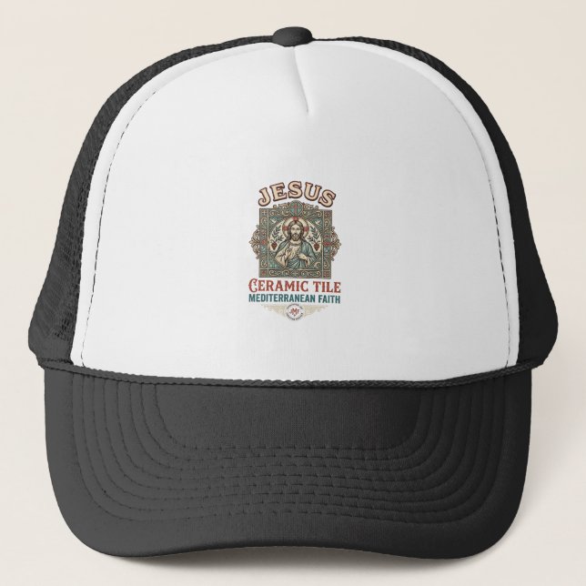 Jesus Ceramic Tile Mediterranean Faith Jesus Ceram Trucker Hat (Front)