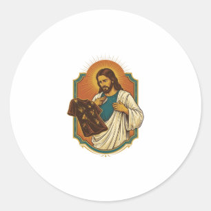 Jesus Chalk Covered Black Gym Clothes Mess Workout Classic Round Sticker