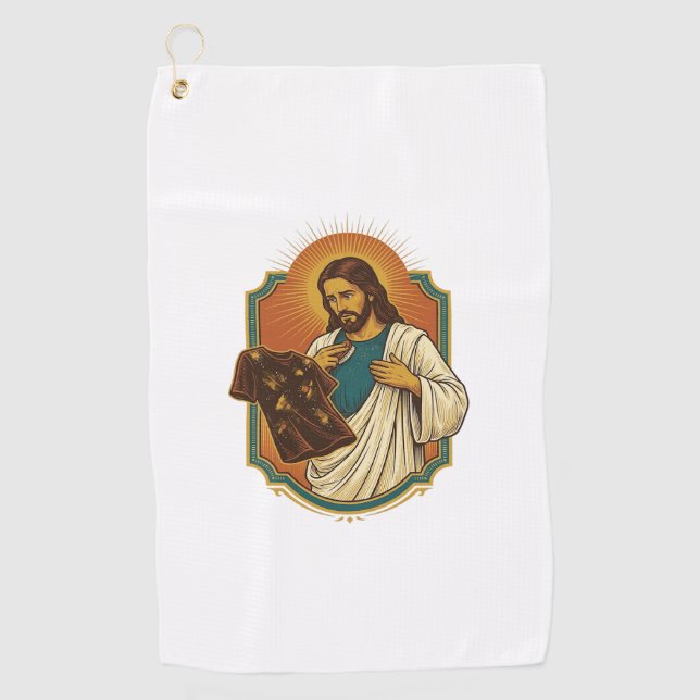 Jesus Chalk Covered Black Gym Clothes Mess Workout Golf Towel (Front)