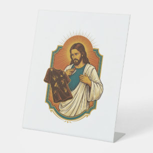 Jesus Chalk Covered Black Gym Clothes Mess Workout Pedestal Sign