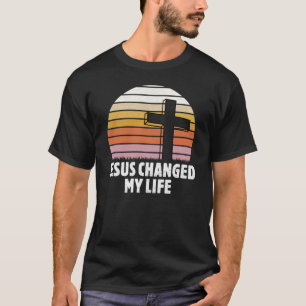 Jesus Changed My Life Christian Retro Cross Sunset T-Shirt