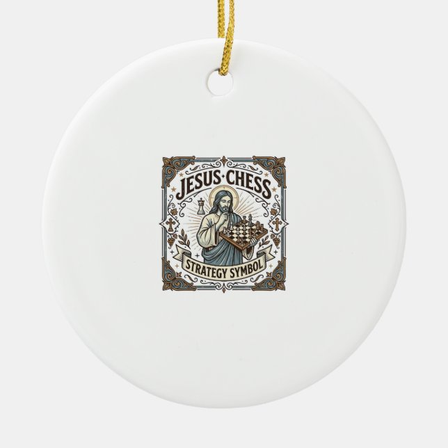 Jesus Chess Strategy Symbol Jesus Chess Strategy C Ceramic Tree Decoration (Front)
