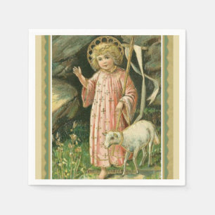 Jesus Child Cross Lamb Easter  King Napkin