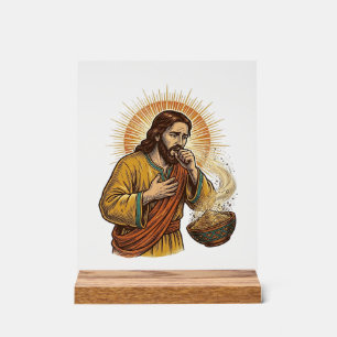 Jesus Choking Dry Tortilla Chip Crumb Food Humor_1 Acrylic Sign