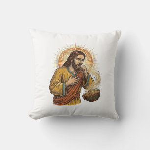 Jesus Choking Dry Tortilla Chip Crumb Food Humor_1 Cushion