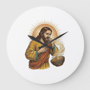 Jesus Choking Dry Tortilla Chip Crumb Food Humor_1 Large Clock