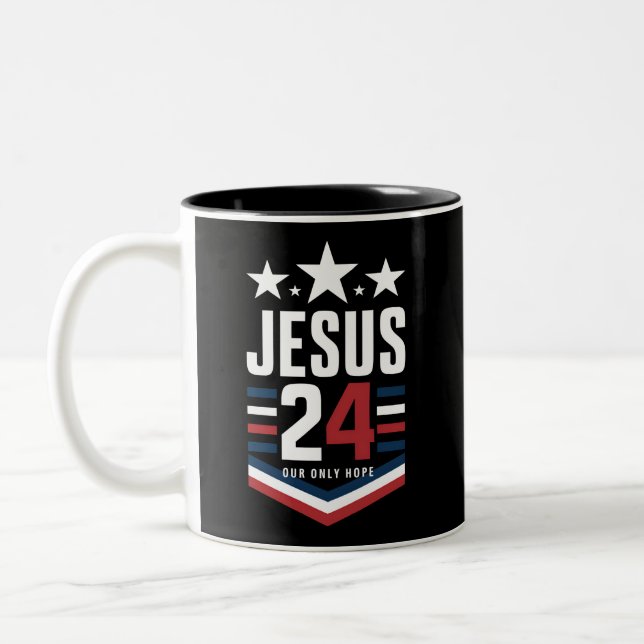 Jesus Christ 2024 President USA Election Political Two-Tone Coffee Mug (Left)