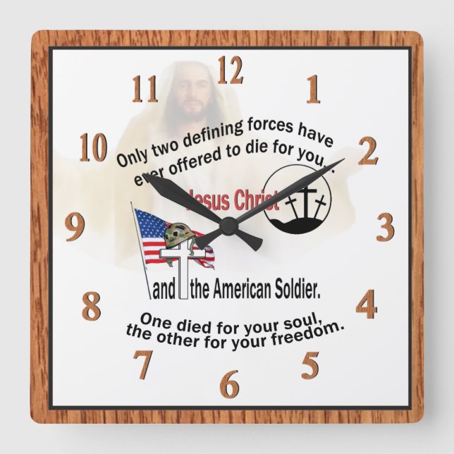 Jesus Christ & American Soldier Square Clock #2 (Front)