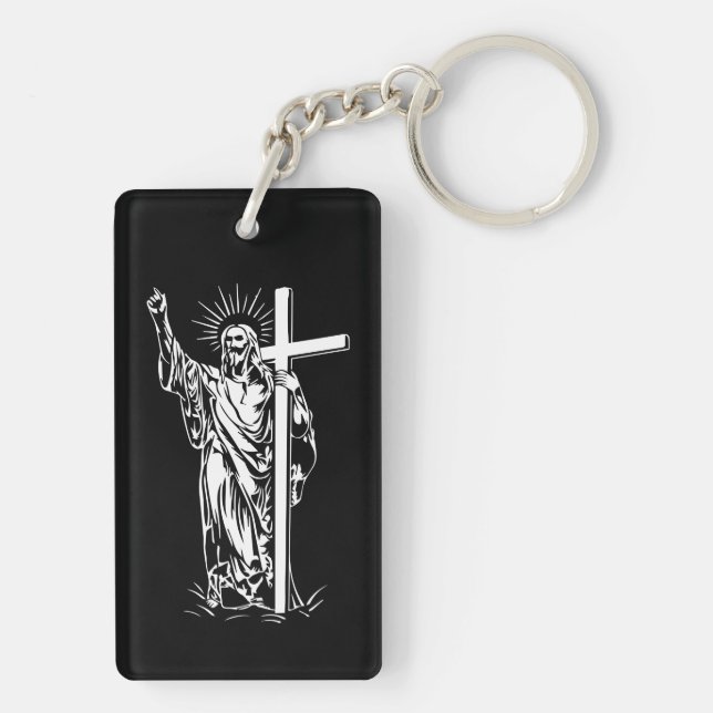 Jesus Christ and a cross Key Ring (Back)