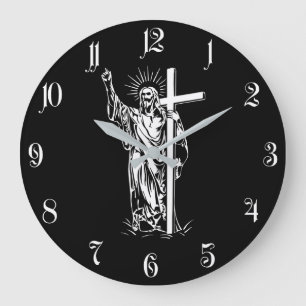 Jesus Christ and a cross Large Clock