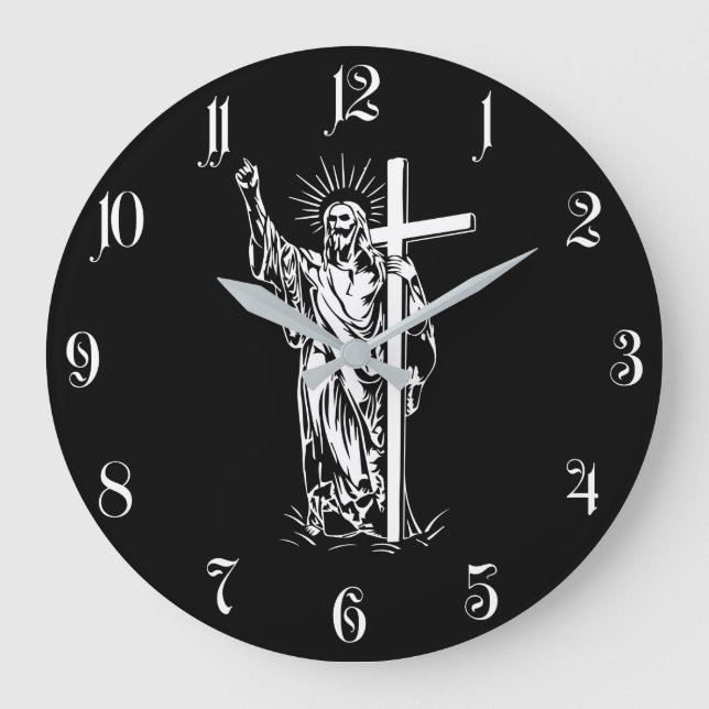 Jesus Christ and a cross Large Clock (Front)