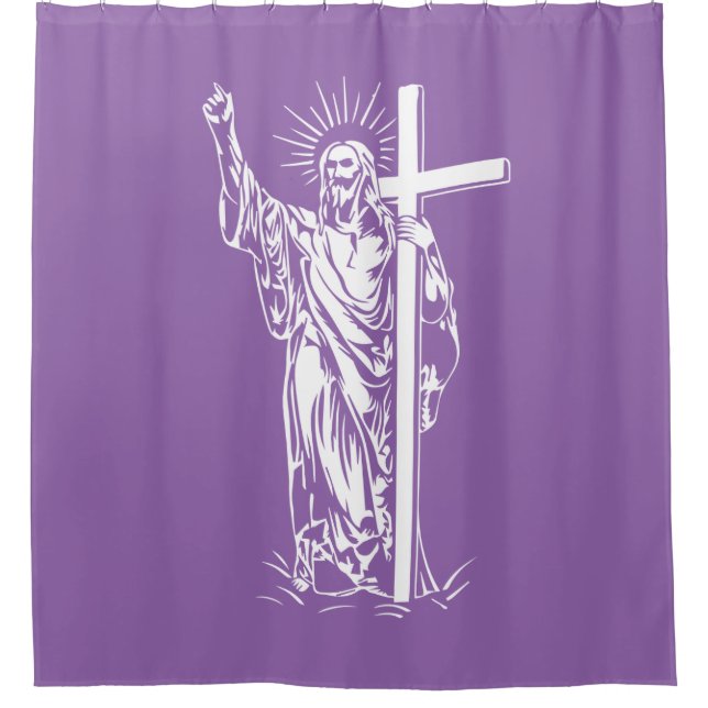 Jesus Christ and a cross Shower Curtain (Front)