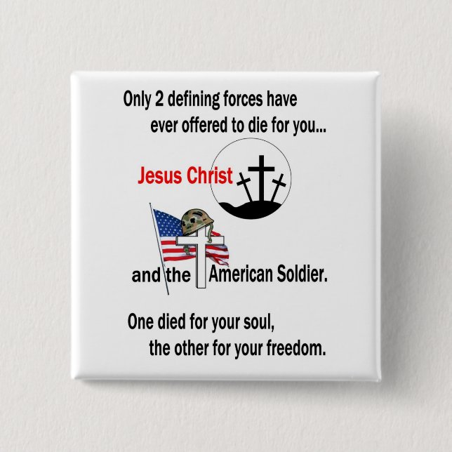 Jesus Christ and the American Soldier 15 Cm Square Badge (Front)