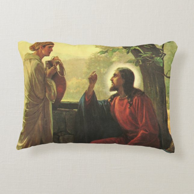 Jesus Christ and the Good Samaritan at the Well Decorative Cushion (Back)