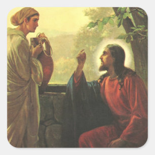 Jesus Christ and the Good Samaritan at the Well Square Sticker