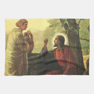 Jesus Christ and the Good Samaritan at the Well Tea Towel