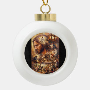 Jesus Christ Art T-Shirt Inspirational Christian Ceramic Ball Christmas Ornament
